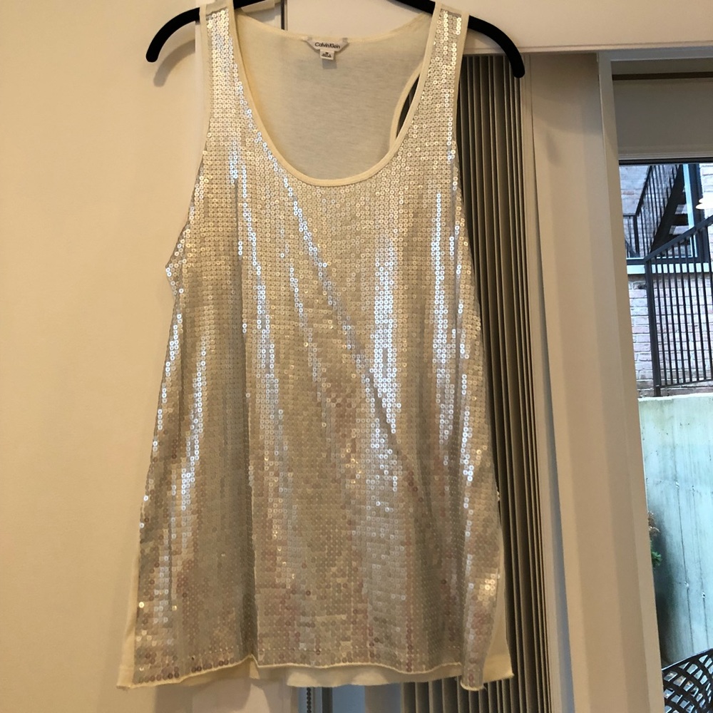 Calvin Klein White Sparkly Blouse Size Medium